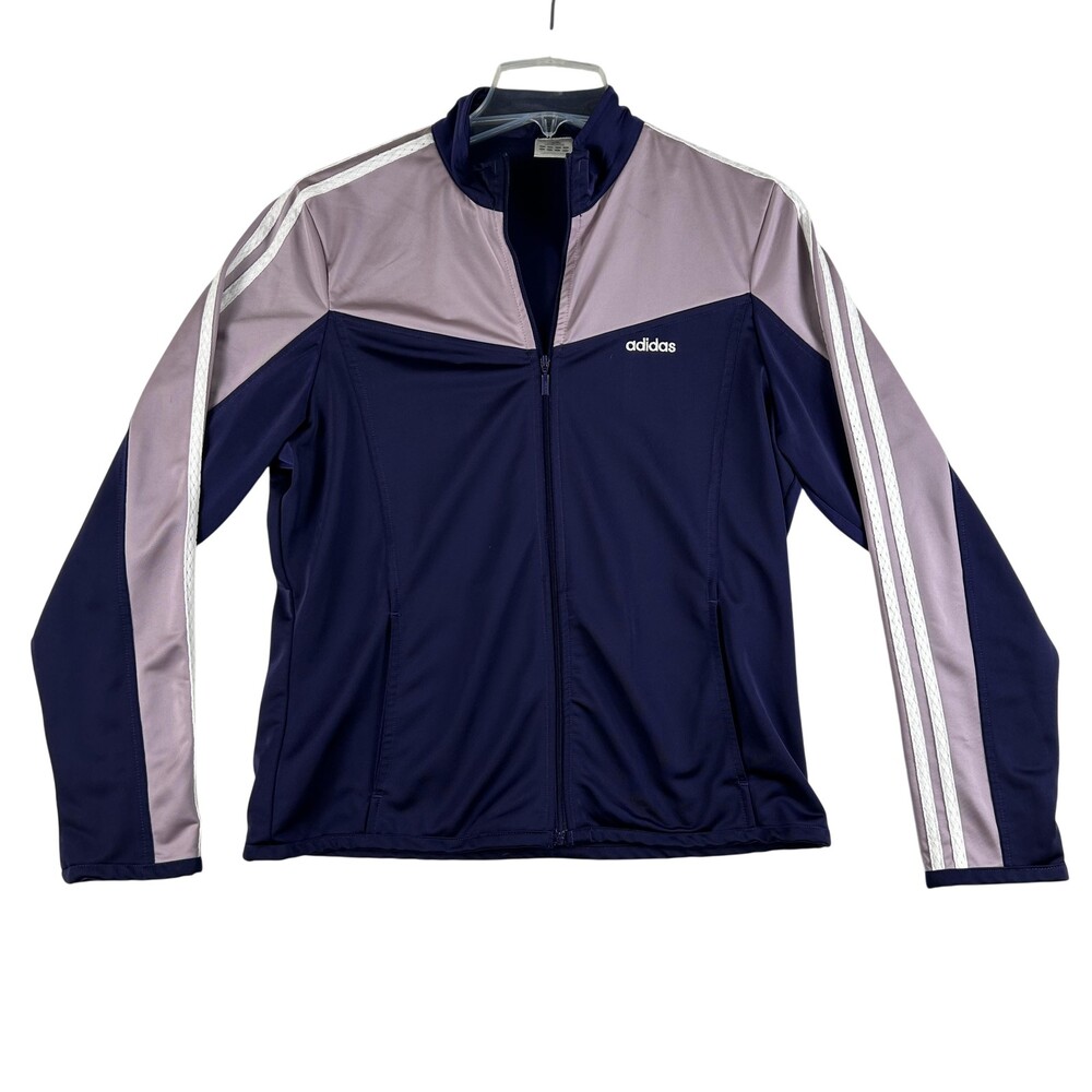 Vintage Adidas Track Jacket Womens Medium Full Zip 3-Stripes Athletic Gym Y2K
